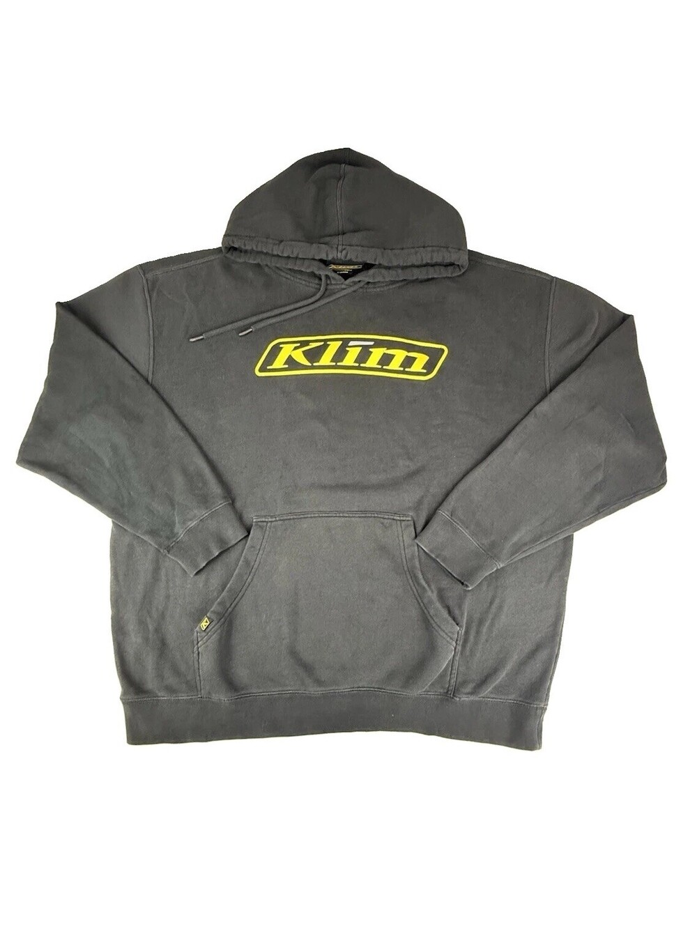 Klim Pullover Hoodie Mens XL Black Charcoal Yellow Logo Fleece Sweatshirt